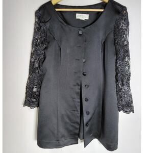 ANN TOBIAS Lace Sleeve Black Jacket Solid 3/4 Sleeve Women Size 10